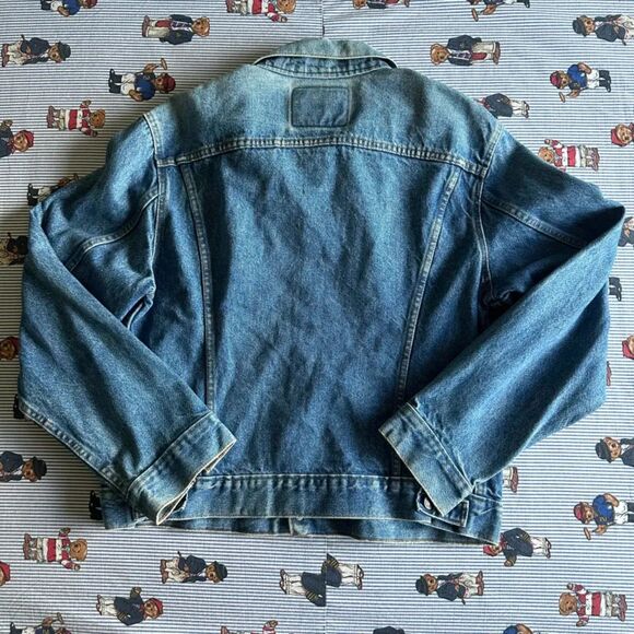 Vintage Levi's Leather Jerky Tab Denim Trucker Jean Jacket Size XL - Picture 5 of 6